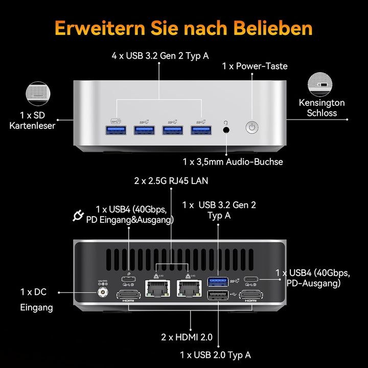 GEEKOM AI Mini PC A8 Max AMD Ryzen 9 8945HS(8 Kerne 16 Threads, bis zu 5.2 GHz), 2.5Gbps Dualer LAN