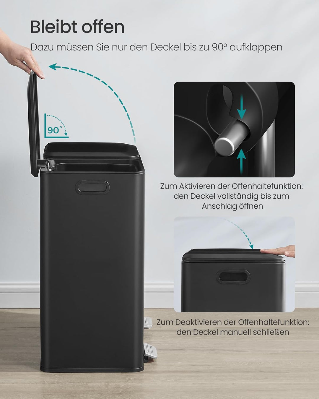 SONGMICS Mülleimer Küche, 2 x 30 L, 2 Fächer, Mülltrennsystem, Softclose, herausnehmbare Inneneimer,