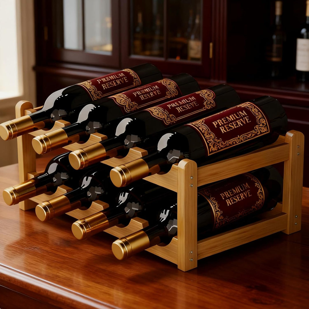 Weinregal Holz: Flaschenregal für 8 Flaschen, 2 Fach Flaschenhalter Aus Bambus, Natürlich Weinflasch