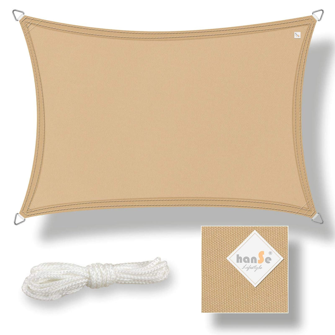 hanSe Sonnensegel Rechteck 2x3 m – UV Schutz 95% – Wasserabweisend &amp; Wetterfest – Reissfestes Polyes