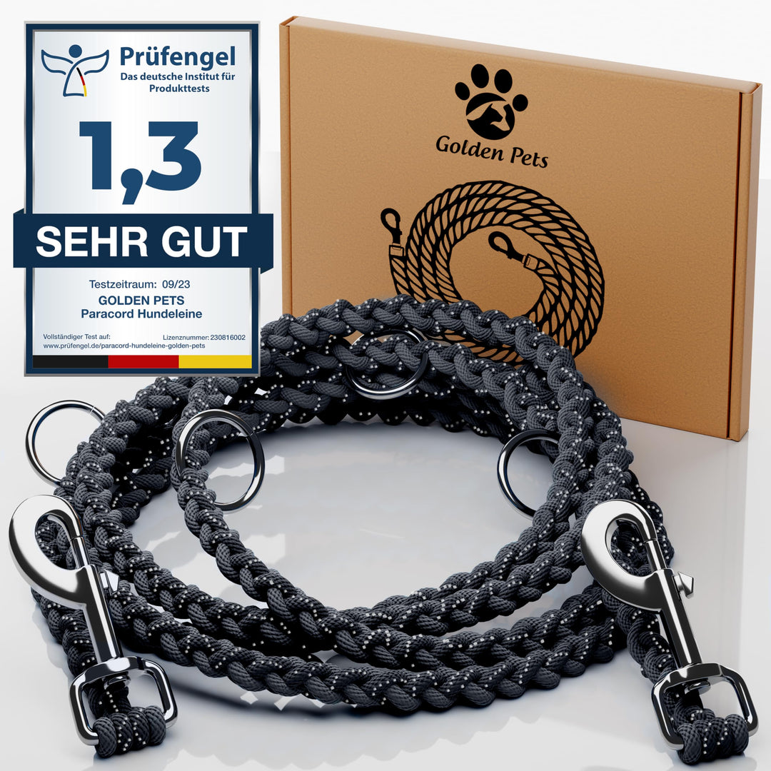 Testnote: Sehr gut - Hundeleine reflektierend I 2m, verstellbar, wetterfest & reissfest bis 250 kg I