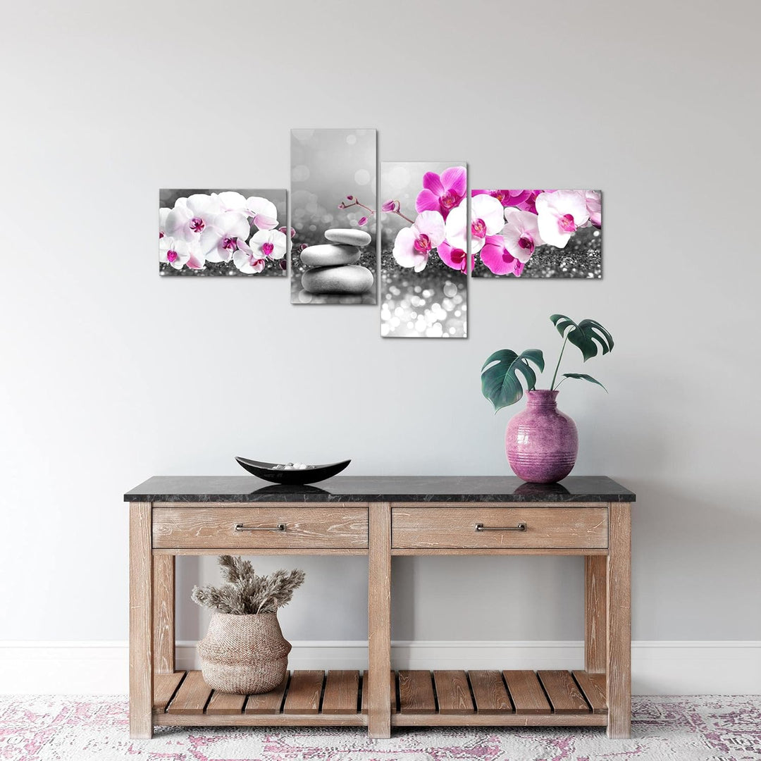 Runa Art Bild Modern Blumen Orchidee - Made in Germany - Wandbilder Feng Shui Grau Rosa 4 Teilig 035