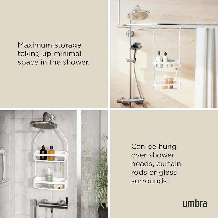Umbra Flex Duschablage, Duschregal, Duschcaddy, Duschdiener, Weiss Weiss Duschablage mit 2 Fächern,