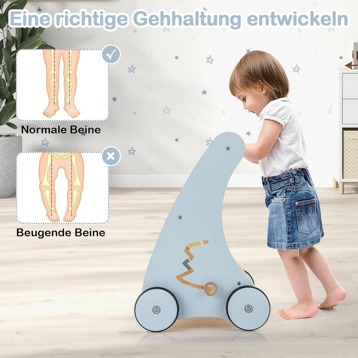 DREAMADE Lauflernwagen Holz, Baby Lauflernhilfe mit Spiegel & Spielzeug, Gehfrei Baby Holzspielzeug