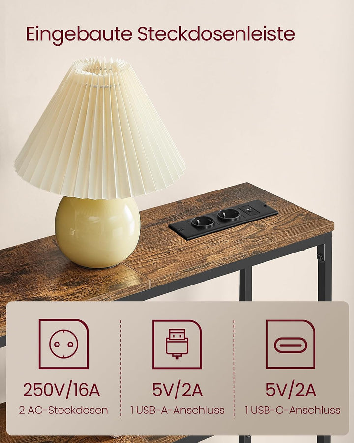 VASAGLE 2er Set Schmale Konsolentische, mit Steckdose, 100 cm 100B cm 2er Set, 100B cm 2er Set