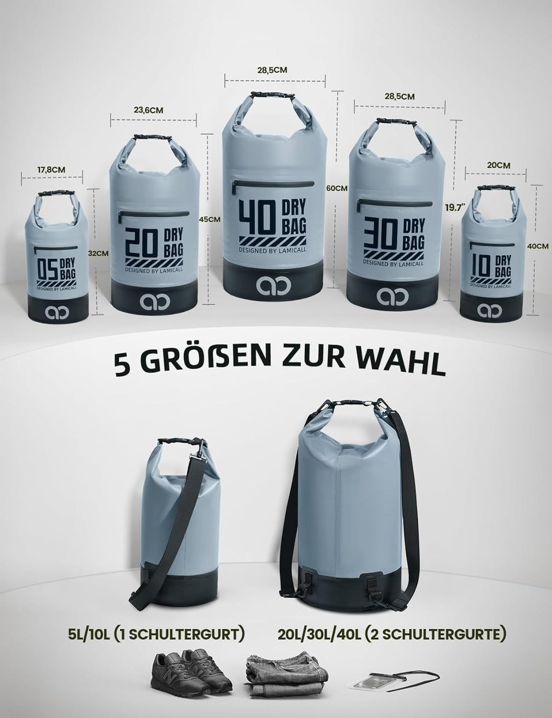 Lamicall Dry Bag, wasserdichte Tasche Beutel, Wasserfester Rucksack Drybag | [Robust &amp; Kratzfest] 5L