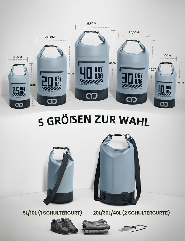 Lamicall Dry Bag, wasserdichte Tasche Beutel, Wasserfester Rucksack Drybag | [Robust &amp; Kratzfest] 5L