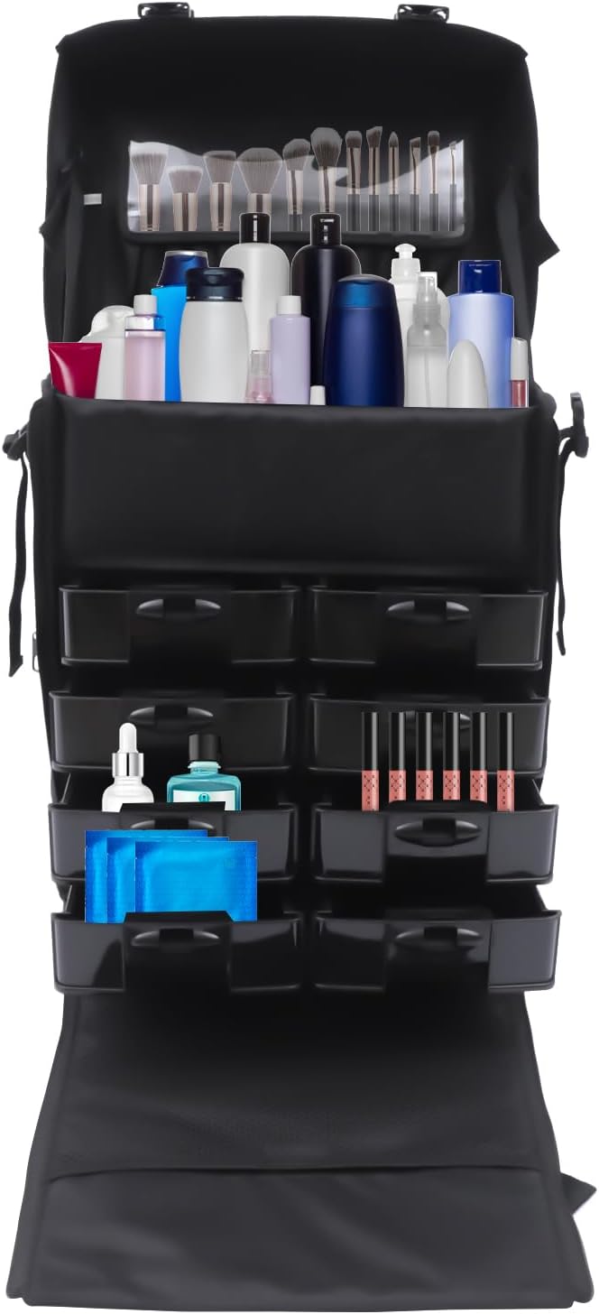 Kosmetikkoffer Trolley mit Schublade, 2 In 1 Professioneller Beauty Make-up-Koffer, Abnehmbarer Trav