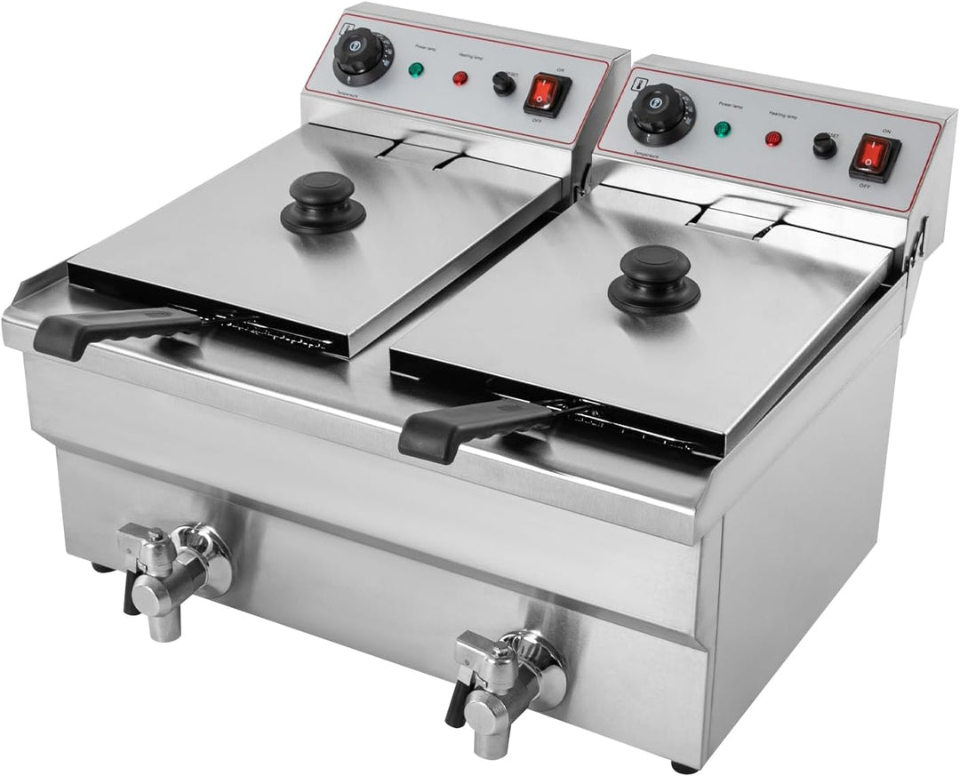 Elektrische Friteuse Gewerbliche, 6000W Küchenbratmaschine 2 * 10 L Körben, Einstellbare Temperatur