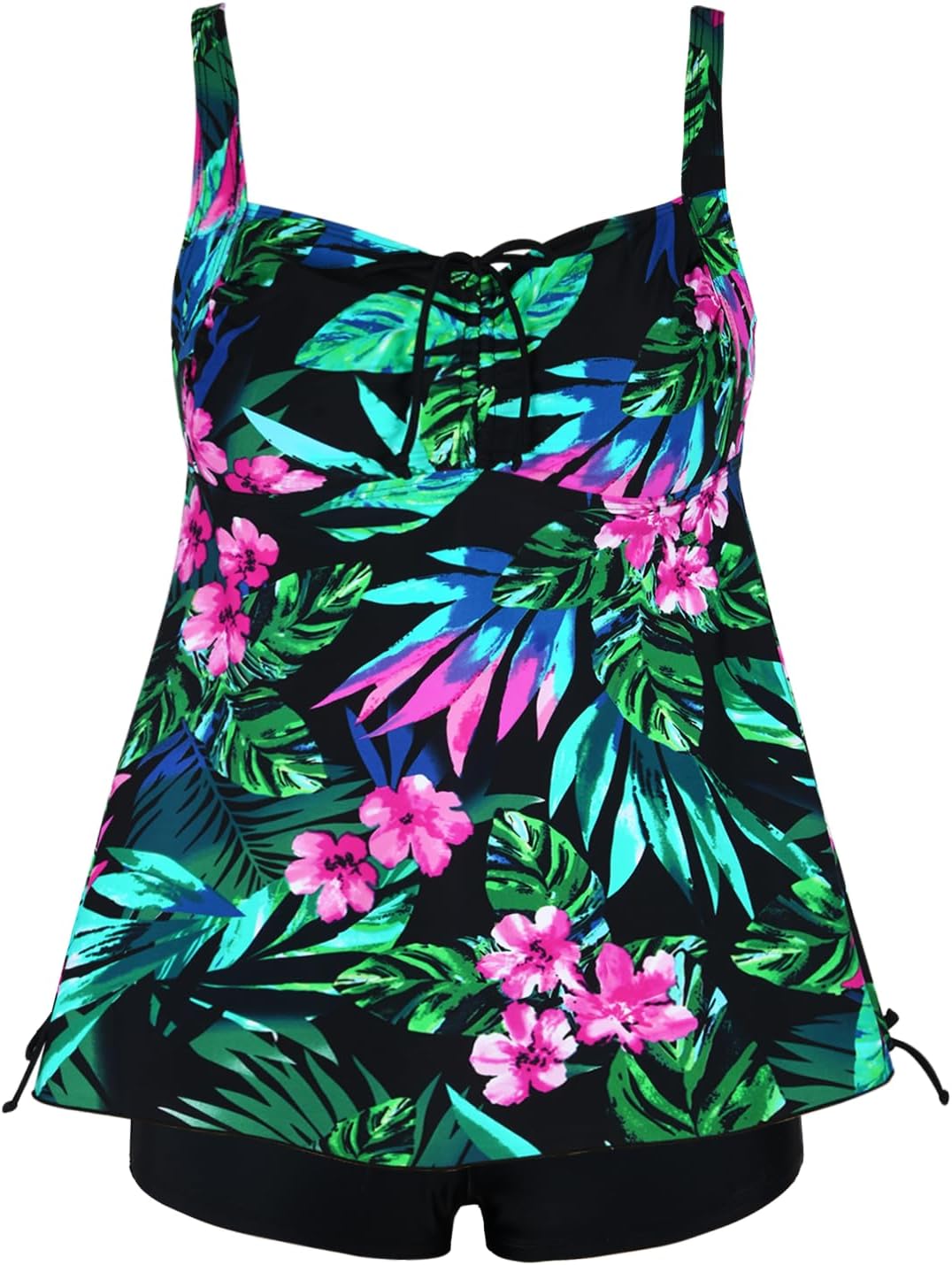 Hilor Tankini Bathing Suits for Women Plus Size Swimsuit Retro Paisley Two Piece Swimwear Grün & Rot