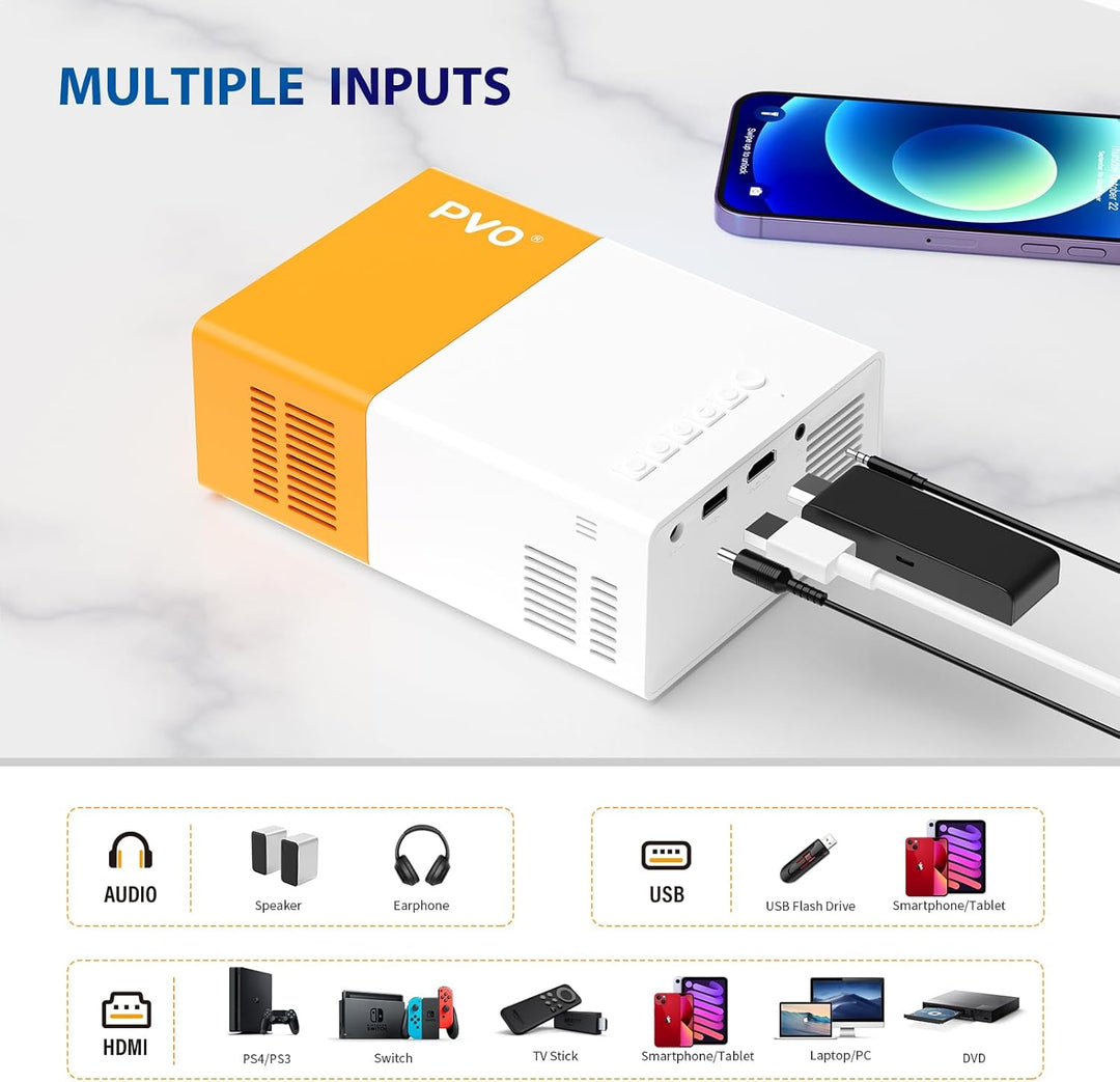 Mini Beamer, PVO WiFi projektor Tragbarer Filmprojektor, Telefonbildschirm Kann Drahtlos Oder per Da