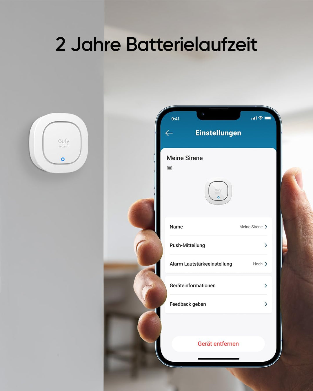 eufy Security Sirene, 105dB kabelloser Alarm, IP65 Wetterfest, mit Fernalarmierung, 2 Jahre Batterie