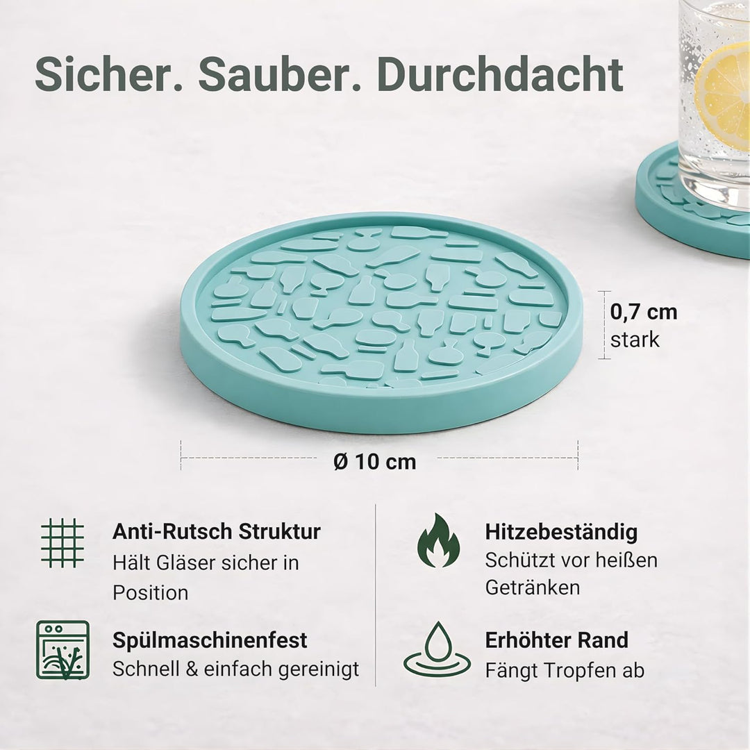 TESTNOTE SEHR GUT Gläser Untersetzer mit Tropfen Stopp, Spülmaschinenfest, Extra Dickes & rutschfest