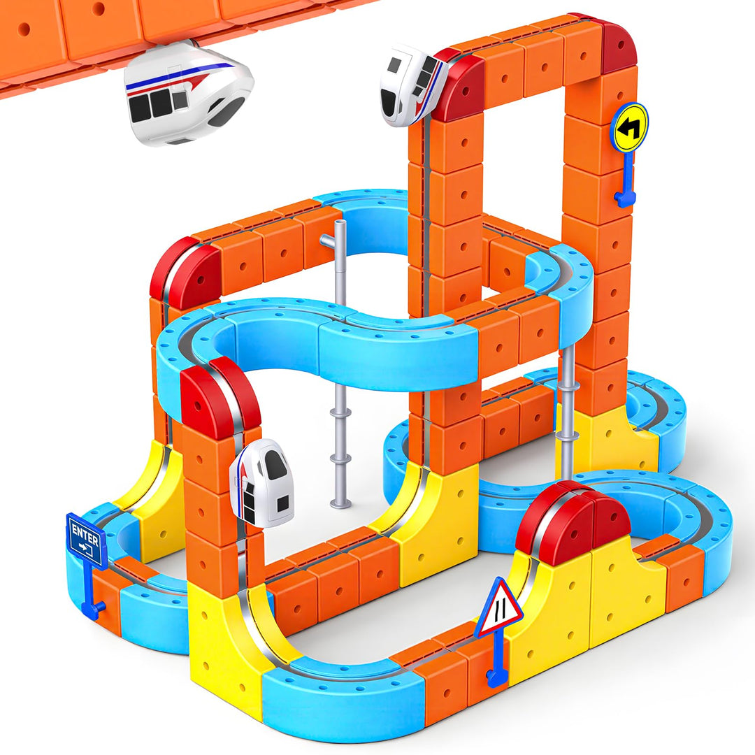80 Pcs Cube Track Magnetische Block mit, Spielzeug ab 3 4 5 6 7 8 Jahre Junge Clickrail Electric Tra