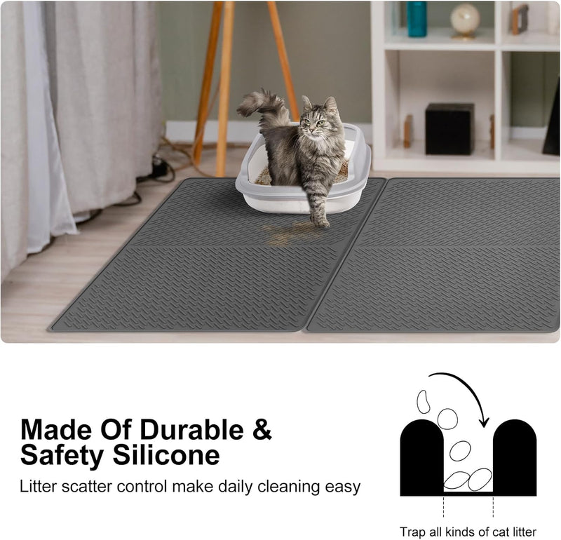 Odoland Katzenklo Matte Gross 2 Stück, 71 x 51 cm Silikon Katzenstreu Matte Wasserdichte Cat Litter