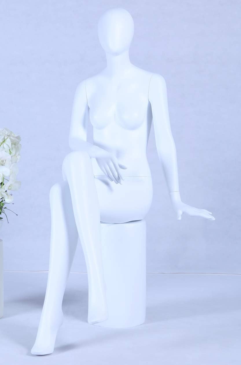 CH+39 sitzend Frau Schaufensterpuppe weiss matt lackiert hochwertig Egghead mit Metallplatte Frau We