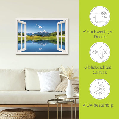 ARTland Leinwandbilder Wandbild Bild auf Leinwand 100x70 cm Landschaften Fensterblick T4RC Alpen Ber