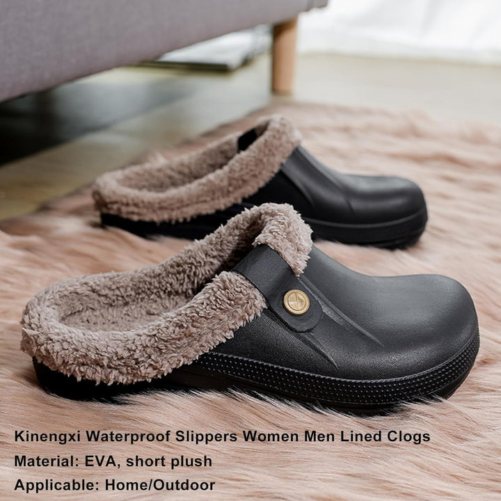 Kinengxi Clogs Hausschuhe Gefüttert Damen Herren Warm Winter Gartenschuhe Wasserdicht Wärme Gartencl