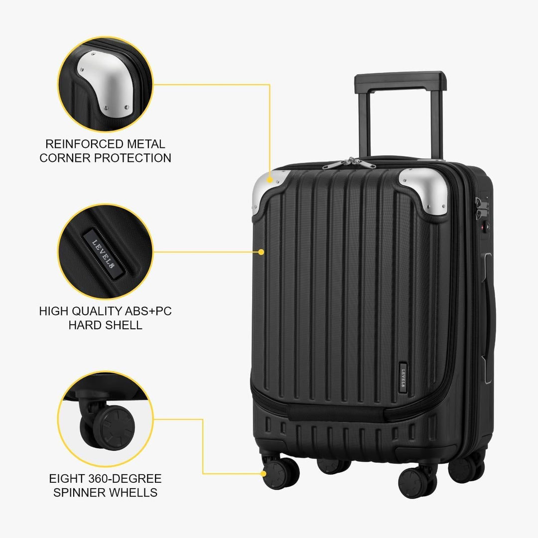 LEVEL8 Koffer Trolley Handgepäck mit 4er Organizer-Set, Handgepäck Koffer mit Laptopfach, Leicht ABS