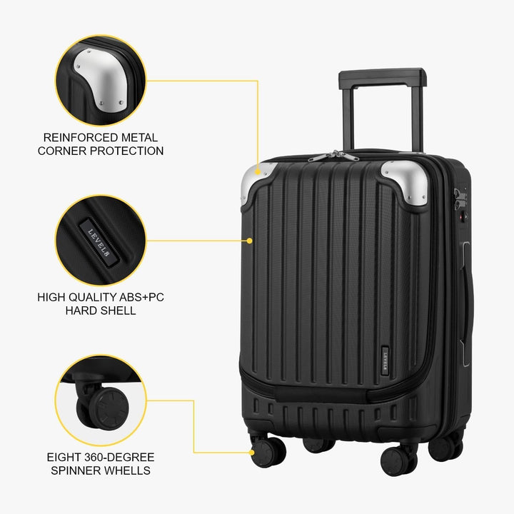 LEVEL8 Koffer Trolley Handgepäck mit 4er Organizer-Set, Handgepäck Koffer mit Laptopfach, Leicht ABS
