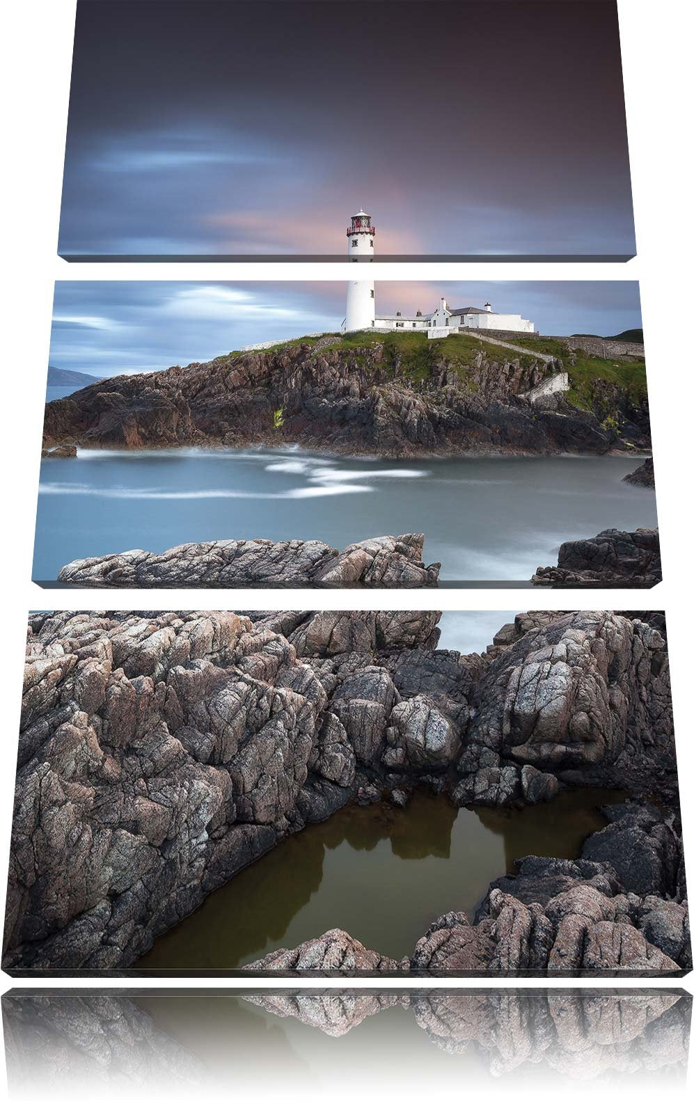 Pixxprint Leuchtturm im Meer 3-Teiler Leinwandbild 120x80 Bild auf Leinwand