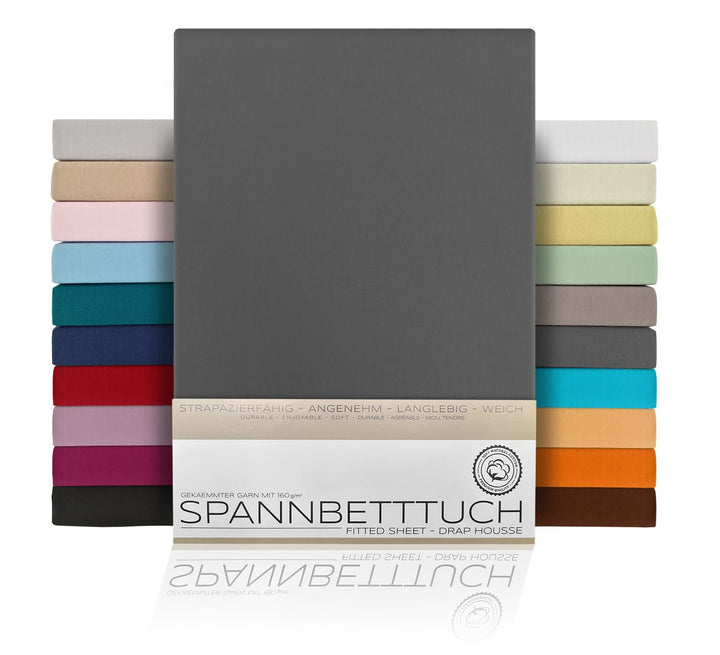 BEAUTEX Spannbetttuch Bettlaken aus Baumwolle, Premium Jersey Stoff 160g/m², Grösse und Farbe wählba