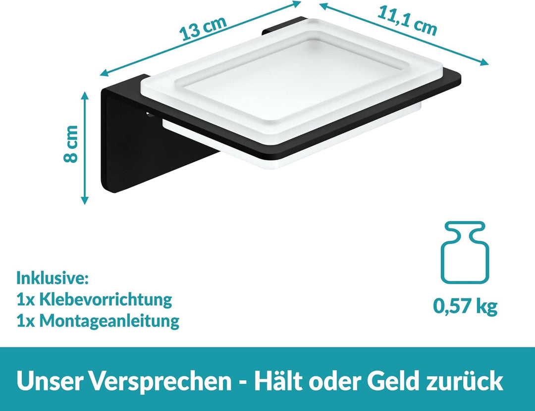WEISSENSTEIN Seifenschale Wandmontage Ohne Bohren - Seifenablage selbstklebend mit schwarzem Edelsta
