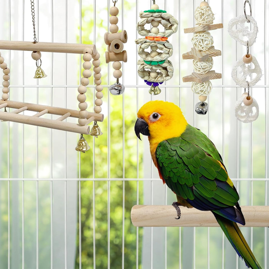 8er-Pack Holz-Vogelspielzeug, Papageien-Kaukau-Schaukel-Hängematte-Leiter mit Glocke, zum Aufhängen,