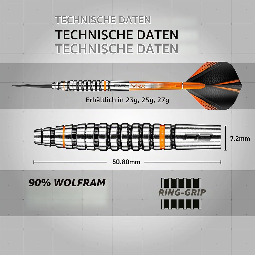 RED DRAGON Amberjack Series Steel Profi Dartpfeile Steeldarts Set mit Flights und Schäfte 25.0 Gramm