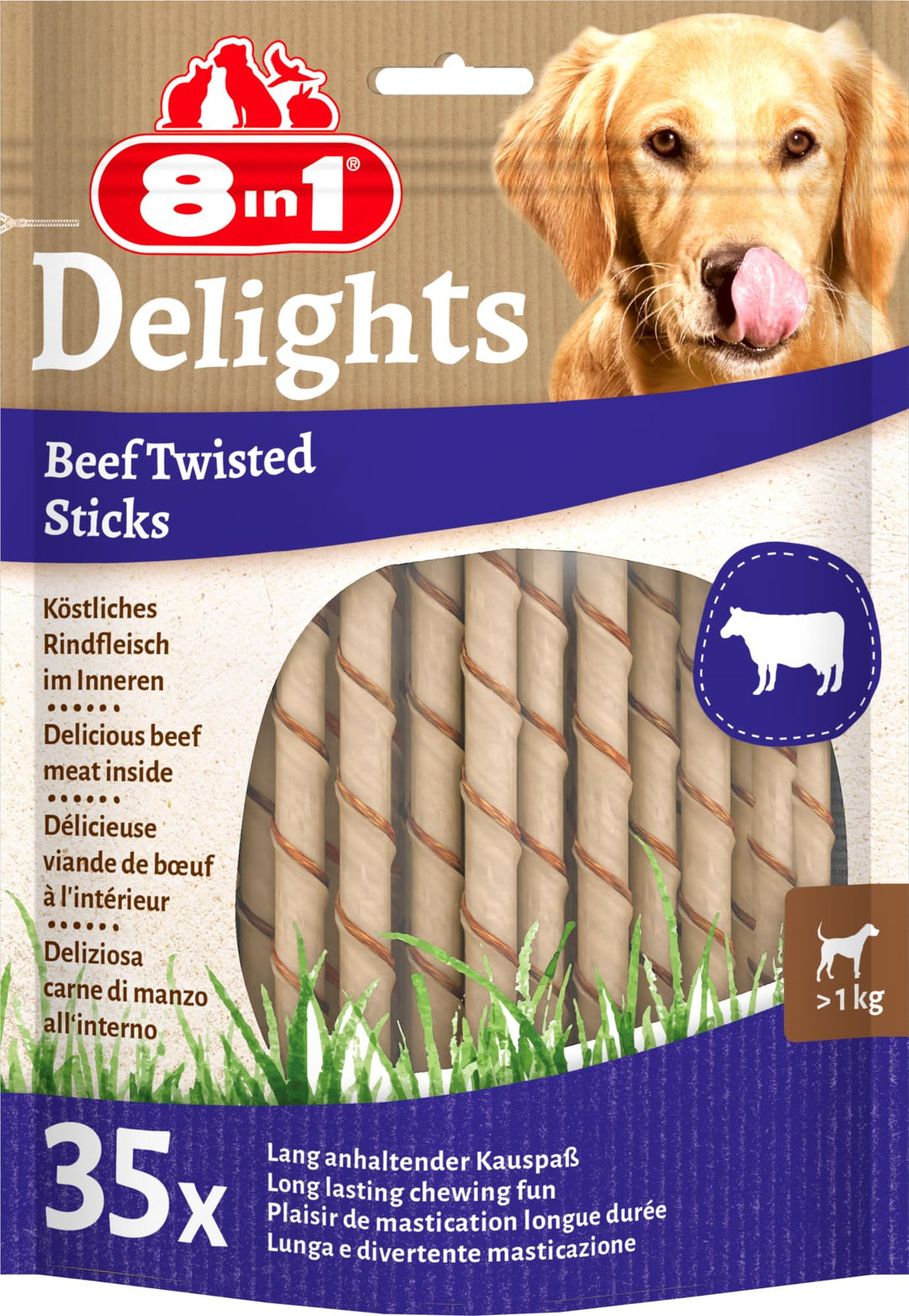 8in1 Delights Twisted Sticks Rindfleisch, 35 Stäbchen, 4 Stück, Sticks Rindfleisch