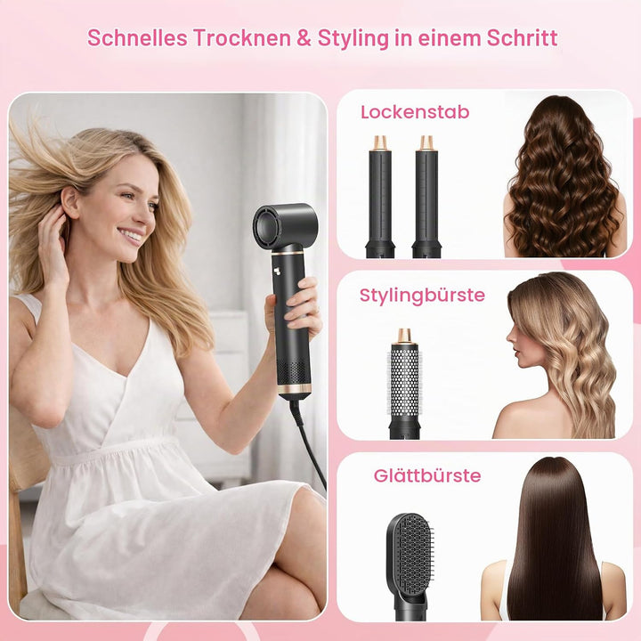5-in-1-Heissluftbürste mit negativen Ionen und multifunktionaler Haartrockner-Styler mit Lockenstab,