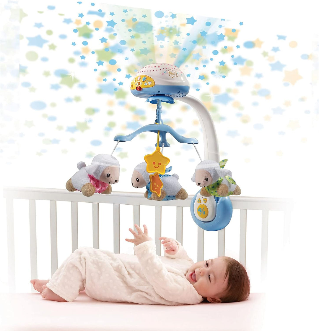 VTech Baby Schäfchen-Mobile – Buntes Mobile mit Plüsch-Schäfchen, Musik, Lichtprojektor, Zeitschaltu
