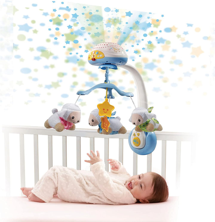 VTech Baby Schäfchen-Mobile – Buntes Mobile mit Plüsch-Schäfchen, Musik, Lichtprojektor, Zeitschaltu
