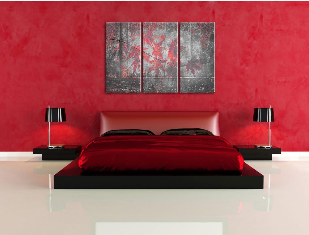 Pixxprint Pinke Ahornblätter über Wasser als Leinwandbild/Grösse: 3 Teilig (120x80 cm) cm/Wandbild/K