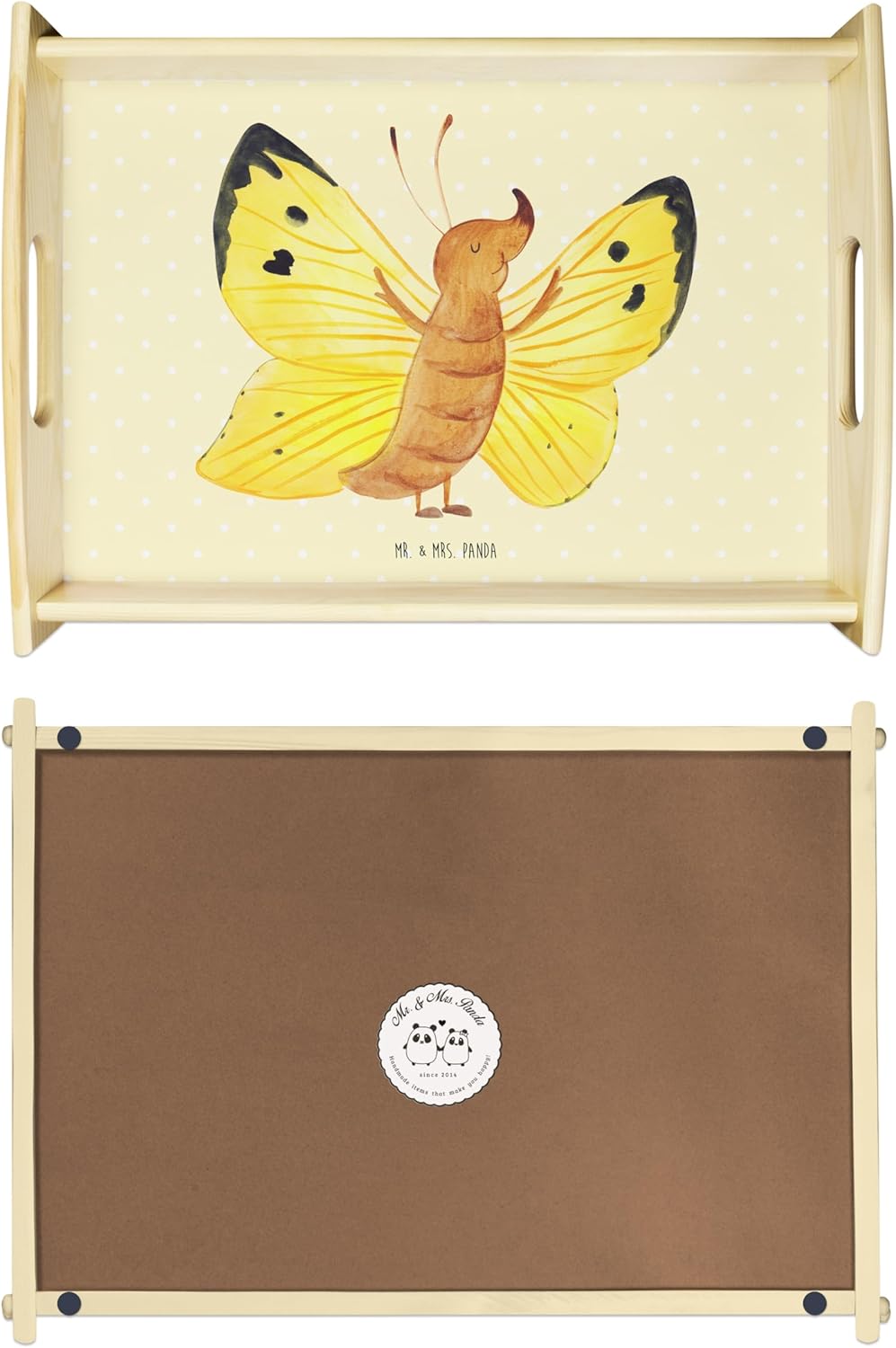 Mr. & Mrs. Panda Küchentablett Schmetterling Zitronenfalter - Geschenk, Holztablett, Fakten, Liebe,