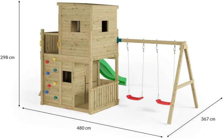 Stelzenhaus Lofter Grün 220x200x210cm Stelzenhaus mit Rutsche, Kesseldruckimprägniert, Inklusive Dop