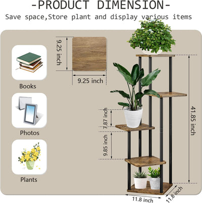 MUAEEOK Pflanzenständer 5 Etagen Hölzern Blumenregal Pflanzenregal, Mehrstöckig Blumenständer Pflanz