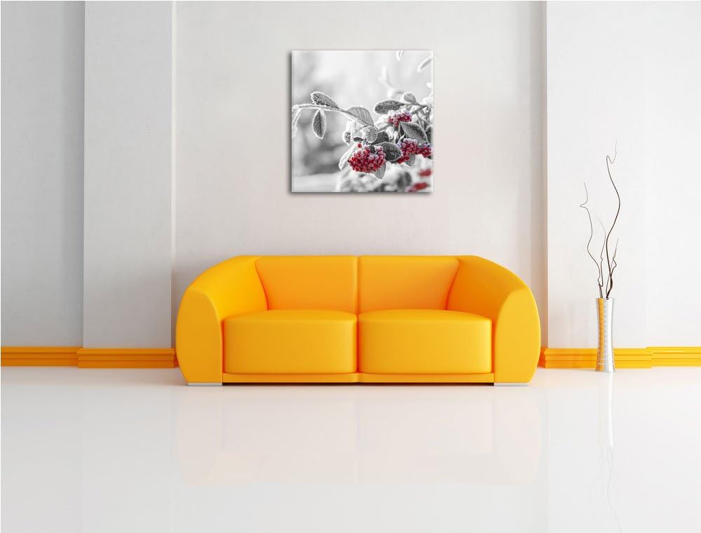 Pixxprint Vogelbeeren im frostigen Winter als Leinwandbild/Grösse: 70x70 cm/Wandbild/Kunstdruck/fert
