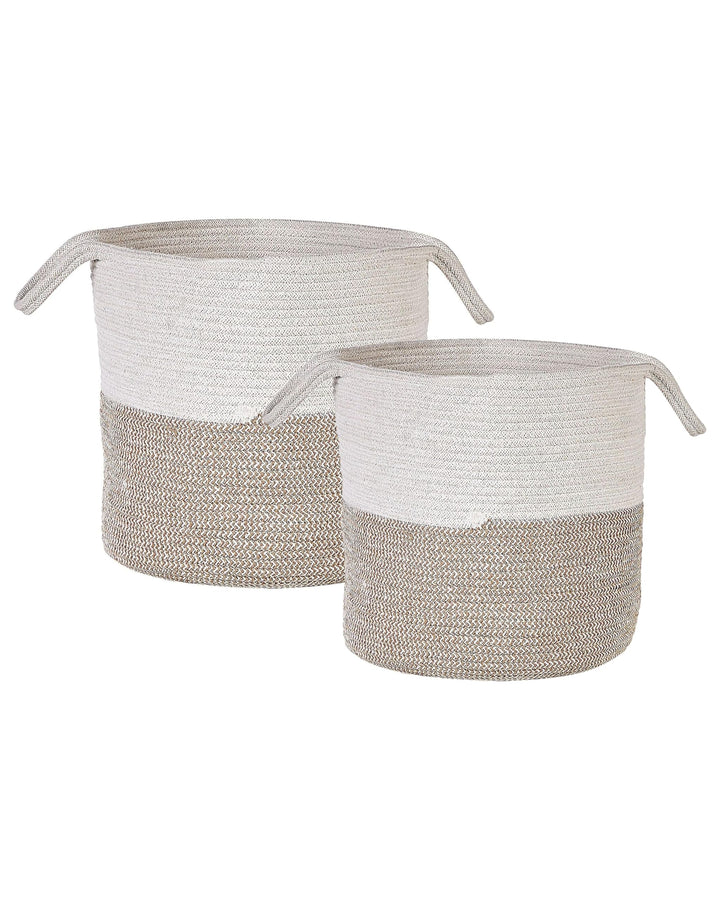 Set aus 2 beige und weissen gewebten Baumwollkörben Pazha