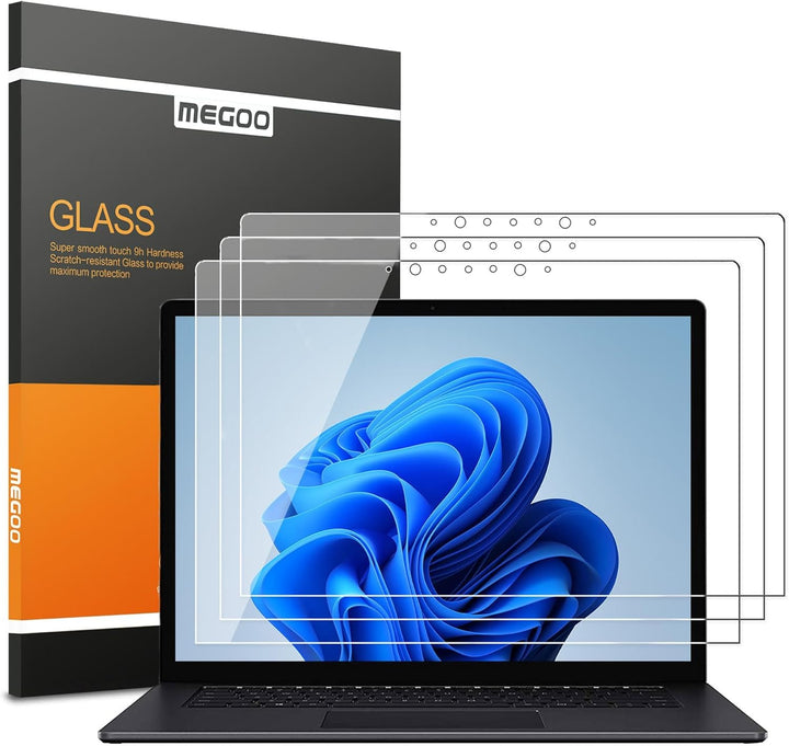 MEGOO [3 Stück] Displayschutzfolie für Surface Laptop 5/4/3 13,5 Zoll, gehärtetes Glas/einfache Inst