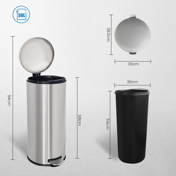 Mülleimer,30L Tretmülleimer mit Softclose-Deckel,30 Liter Abfalleimer mit Fusspedal,Rund Mülleimer m