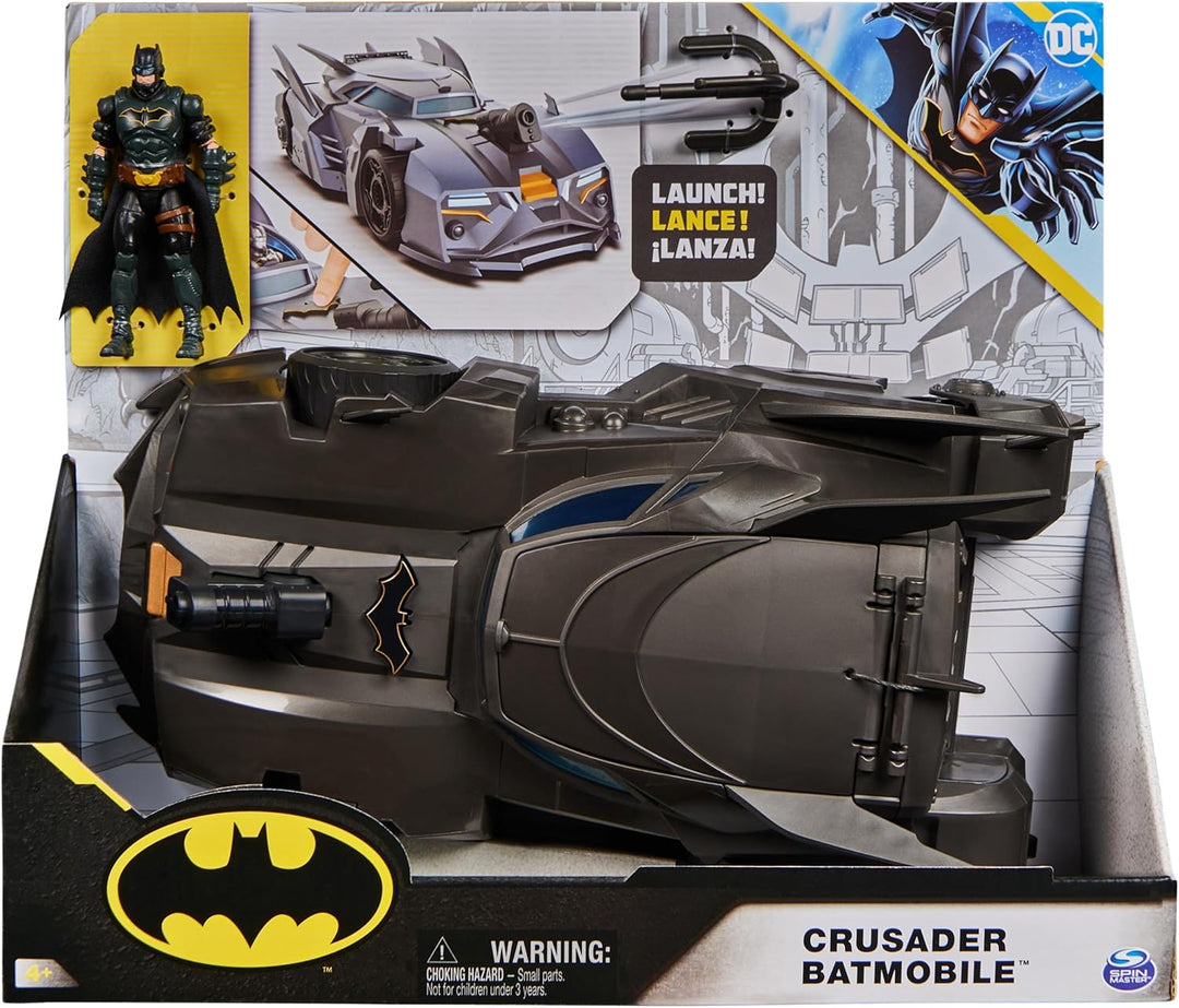 DC Comics Batman Offroad Batmobile mit Fanghaken-Katapult und Gitter-Zelle im Heck, inkl. 10-cm Batm