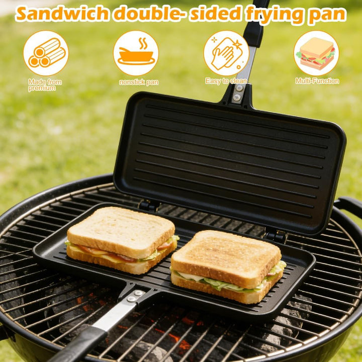 Sandwichmaker Camping, Aluminium Doppelseitige Sandwich Bratpfanne Antihaft Toastpfanne mit Hitzebes