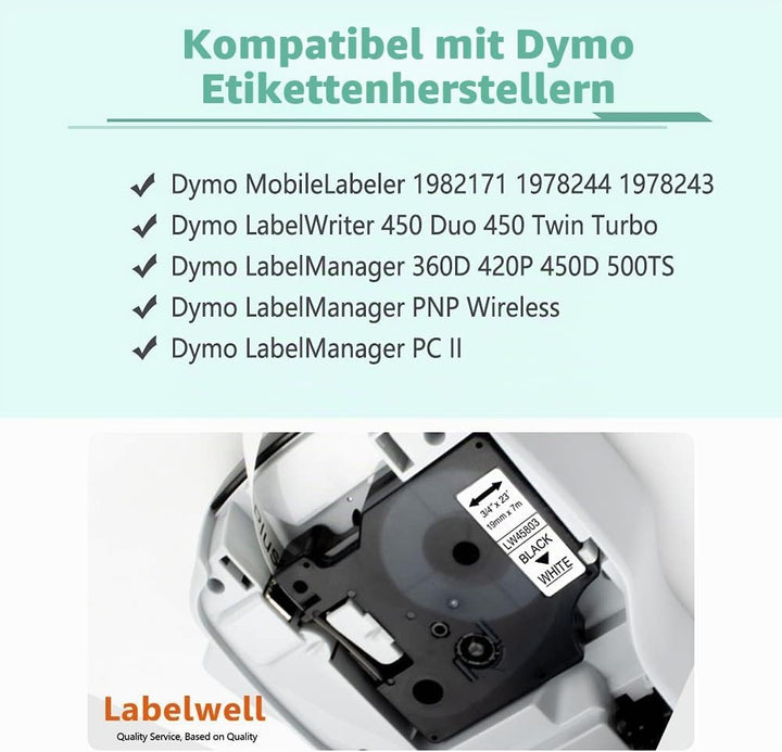 3x Labelwell 19mm Kompatibler Schriftband Ersatz für DYMO D1 45803 S0720830 Schwarz auf Weiss für Dy
