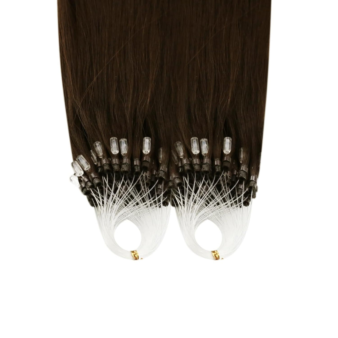 Ugeat 50cm Extensions Echthaar Microrings Haarverlängerung Echthaar Bonding Dunkelbraun 50Strähnen M
