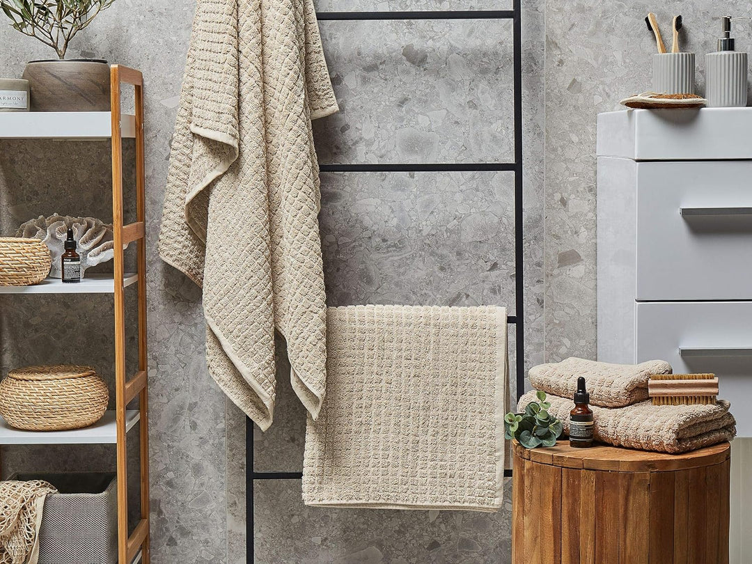 Frottee Badehandtuch 4er Set Baumwolle beige verschiedene Grössen Atai