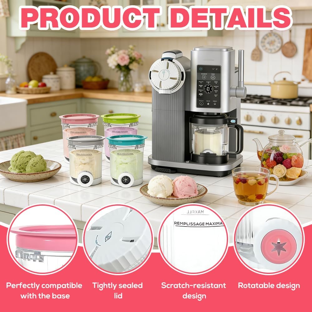 4 Stück Ersatz für Ninja Creami Deluxe Behälter Pints und Deckel,500ML Eismaschine Creamy Passend fü