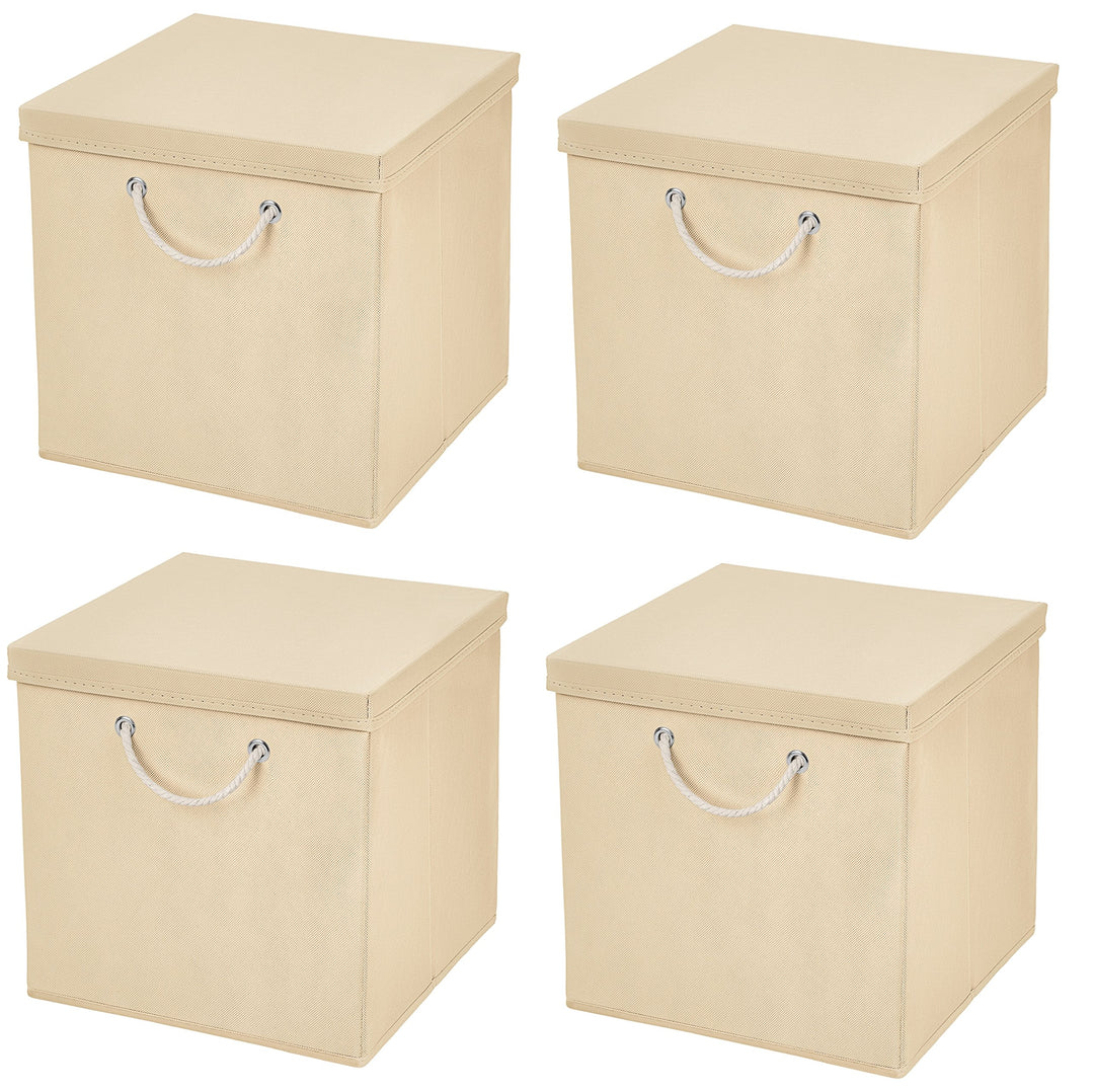Stick&amp;Shine 4X Aufbewahrungs Korb Creme Faltbox 30 x 30 x 30 cm Regalkorb faltbar mit Kordel und mit
