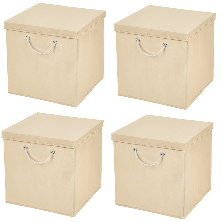 Stick&amp;Shine 4X Aufbewahrungs Korb Creme Faltbox 30 x 30 x 30 cm Regalkorb faltbar mit Kordel und mit