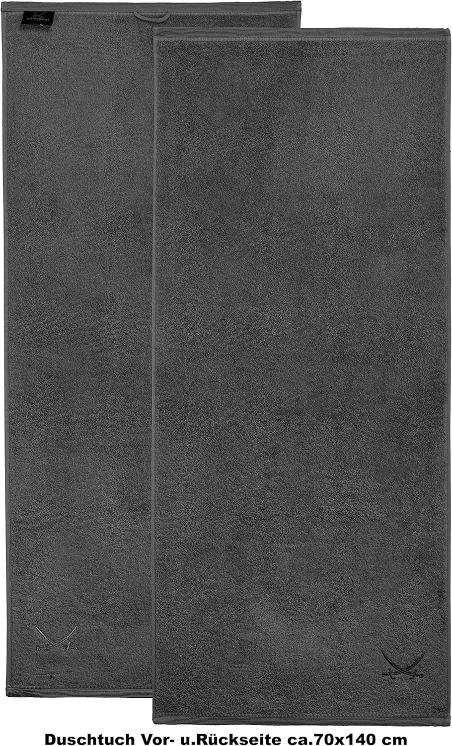 Sansibar Duschtuch 2er Set 70x140 cm 100% Baumwolle mit gesticktem Säbel Logo Badtuch Handtuch Anthr